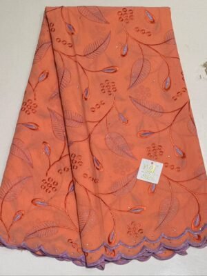 Elegant Peach Floral Embroidered Lace Fabric