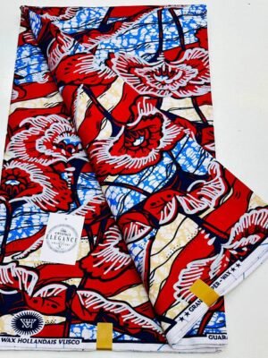 Crystals Elegance Vlisco Wax – Red & Blue Floral Explosion