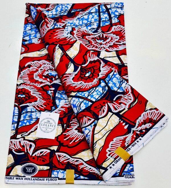 Crystals Elegance Vlisco Wax – Red & Blue Floral Explosion